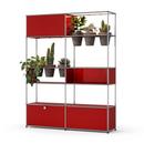 USM Haller E Plant World Room Divider, USM ruby red, Basalt, LED lighting warm white