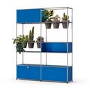 USM Haller E Plant World Room Divider, Gentian blue RAL 5010, Basalt, LED lighting warm white