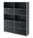 USM Haller Storage Unit L, Customisable, Anthracite RAL 7016, With 2 drop-down doors, Open, With 2 drop-down doors, With 2 extension doors