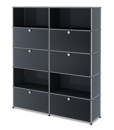 USM Haller Storage Unit L, Customisable, Anthracite RAL 7016, With 2 drop-down doors, With 2 drop-down doors, Open, With 2 drop-down doors