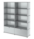 USM Haller Storage Unit L, Customisable, Light grey RAL 7035, Open, Open, Open, With 2 extension doors