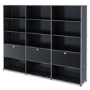 USM Haller Storage Unit XL, Customisable, Anthracite RAL 7016, Open, Open, With 3 drop-down doors, Open
