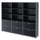 USM Haller Storage Unit XL, Customisable, Anthracite RAL 7016, Open, Open, With 3 drop-down doors, With 3 drop-down doors