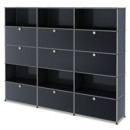 USM Haller Storage Unit XL, Customisable, Anthracite RAL 7016, With 3 drop-down doors, With 3 drop-down doors, Open, With 3 extension doors