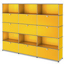 USM Haller Storage Unit XL, Customisable, Golden yellow RAL 1004, With 3 drop-down doors, With 3 drop-down doors, Open, With 3 extension doors