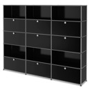 USM Haller Storage Unit XL, Customisable, Graphite black RAL 9011, With 3 drop-down doors, With 3 drop-down doors, Open, With 3 drop-down doors