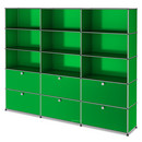 USM Haller Storage Unit XL, Customisable, USM green, Open, Open, With 3 drop-down doors, With 3 drop-down doors