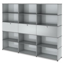 USM Haller Storage Unit XL, Customisable, Light grey RAL 7035, Open, With 3 drop-down doors, Open, Open