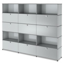 USM Haller Storage Unit XL, Customisable, Light grey RAL 7035, With 3 drop-down doors, With 3 drop-down doors, Open, With 3 extension doors