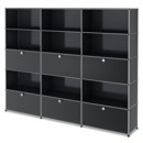 USM Haller Storage Unit XL, Customisable, Mid grey RAL 7005, Open, With 3 drop-down doors, Open, With 3 extension doors