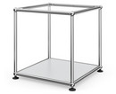 USM Haller Side Table 35, Upper panel glass, lower panel metal, USM matte silver