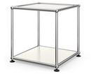 USM Haller Side Table 35, Upper panel lacquered glass, lower panel metal, Pure white RAL 9010