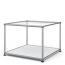 USM Haller Side Table 50, Upper panel glass, lower panel metal, USM matte silver