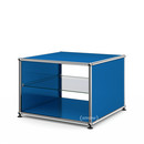 USM Haller Side Table with Side Panels, 50 cm, with interior glass panel, Gentian blue RAL 5010