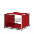 USM Haller Side Table with Side Panels, 50 cm, with interior glass panel, USM ruby red