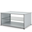 USM Haller Side Table with Side Panels, 75 cm, with interior glass panel, USM matte silver