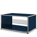 USM Haller Side Table with Side Panels, 75 cm, with interior glass panel, Steel blue RAL 5011