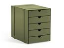 USM Inos Box Set C4 for USM Haller Shelves, with 5 trays, Olive green RAL 6003