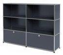 USM Haller Highboard L, Customisable, Anthracite RAL 7016, Open, Open, With 2 drop-down doors