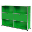 USM Haller Highboard L, Customisable, USM green, Open, With 2 drop-down doors, Open