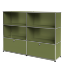 USM Haller Highboard L, Edition Olive Green, Customisable, Open, Open, With 2 drop-down doors