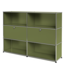 USM Haller Highboard L, Edition Olive Green, Customisable, Open, With 2 drop-down doors, Open