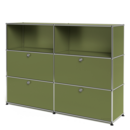 USM Haller Highboard L, Edition Olive Green, Customisable, Open, With 2 drop-down doors, With 2 drop-down doors