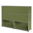 USM Haller Highboard L, Edition Olive Green, Customisable, With 2 drop-down doors, With 2 drop-down doors, Open