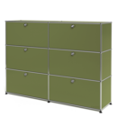 USM Haller Highboard L, Edition Olive Green, Customisable, With 2 drop-down doors, With 2 drop-down doors, With 2 drop-down doors