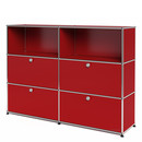 USM Haller Highboard L, Customisable, USM ruby red, Open, With 2 drop-down doors, With 2 drop-down doors