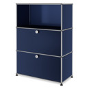 USM Haller Highboard M, Customisable, Steel blue RAL 5011, Open, With drop-down door, With drop-down door