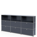 USM Haller Highboard XL, Customisable, Anthracite RAL 7016, Open, With 3 drop-down doors, With 3 drop-down doors