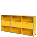 USM Haller Highboard XL, Customisable, Golden yellow RAL 1004, Open, With 3 drop-down doors, Open
