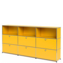 USM Haller Highboard XL, Customisable, Golden yellow RAL 1004, Open, With 3 drop-down doors, With 3 drop-down doors