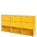 USM Haller Highboard XL, Customisable, Golden yellow RAL 1004, With 3 drop-down doors, With 3 drop-down doors, Open