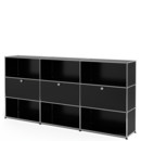 USM Haller Highboard XL, Customisable, Graphite black RAL 9011, Open, With 3 drop-down doors, Open