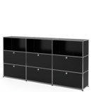 USM Haller Highboard XL, Customisable, Graphite black RAL 9011, Open, With 3 drop-down doors, With 3 drop-down doors