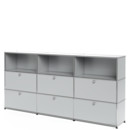 USM Haller Highboard XL, Customisable, Light grey RAL 7035, Open, With 3 drop-down doors, With 3 drop-down doors