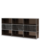 USM Haller Highboard XL with 3 Glass Doors, with lock handle, USM brown