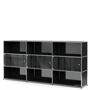 USM Haller Highboard XL with 3 Glass Doors, with lock handle, Graphite black RAL 9011