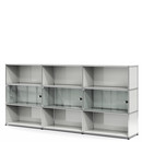 USM Haller Highboard XL with 3 Glass Doors, with lock handle, Light grey RAL 7035
