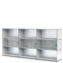 USM Haller Highboard XL with 3 Glass Doors, with lock handle, USM matte silver