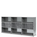 USM Haller Highboard XL with 3 Glass Doors, without lock, Mid grey RAL 7005