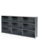 USM Haller Highboard XL, Customisable, Mid grey RAL 7005, Open, Open, Open