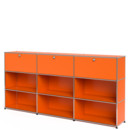 USM Haller Highboard XL, Customisable, Pure orange RAL 2004, With 3 drop-down doors, Open, Open