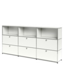 USM Haller Highboard XL, Customisable, Pure white RAL 9010, Open, With 3 drop-down doors, With 3 drop-down doors