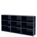 USM Haller Highboard XL, Customisable, Steel blue RAL 5011, Open, Open, Open