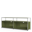 USM Haller Lowboard L with Extension, Edition olive green, Customisable, Open, With cable entry hole top centre