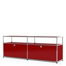 USM Haller Lowboard L with Extension, Customisable, USM ruby red, With 2 drop-down doors, With cable entry hole bottom centre