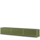 USM Haller Lowboard XL, Edition olive green, Customisable, With 3 drop-down doors, 35 cm